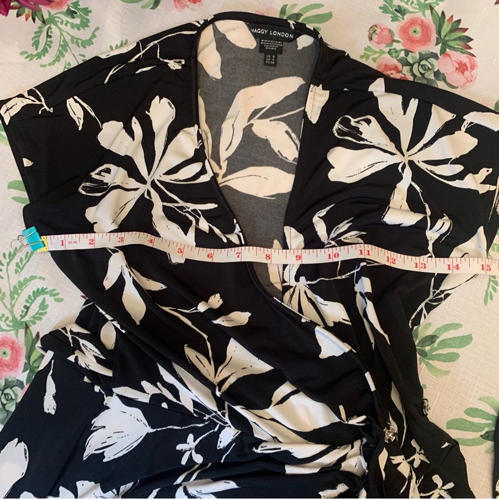 ❤️Price Drop❤️Elegant Black and White Floral Wrap Dress - Picture 12 of 16